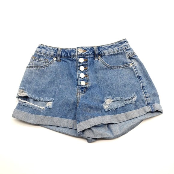 Forever 21 Womens Size 25" to 26" Shorts Denim Booty Cowgirl Biker Button Front - Picture 1 of 9